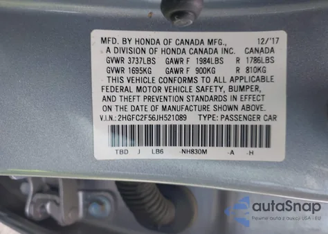 2018 Honda Civic Lx z USA, uszkodzony, nr VIN 2HGFC2F56JH521089